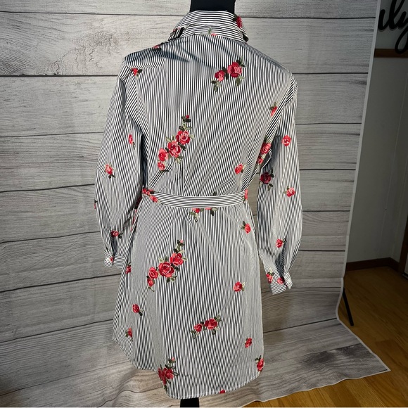 J.Glee Floral Pin-Striped Shirt Dress with Embroidered Roses - Picture 2 of 8